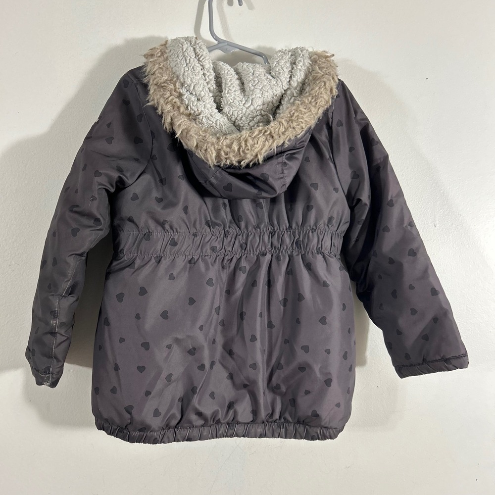 OshKosh B'gosh Parka Kids Size 6 Gray Heart Print Fleece Hooded Winter Coat - Picture 10 of 15